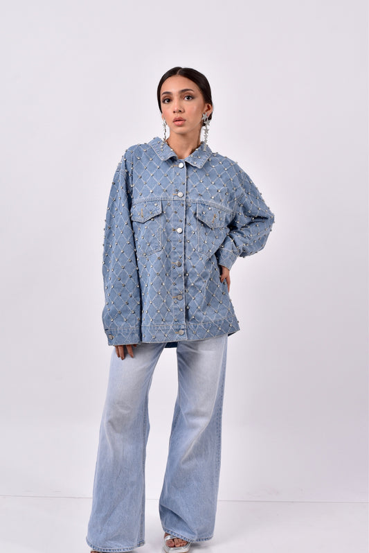 Chaqueta bordada en imitación cristales Oversized