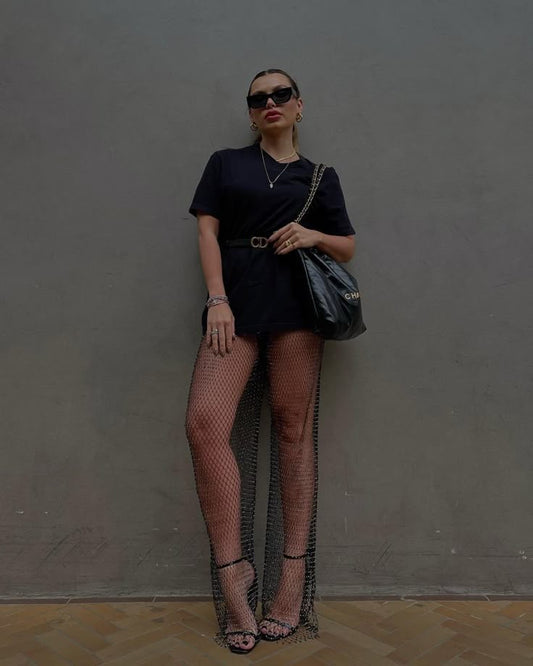 Sequin mesh pants