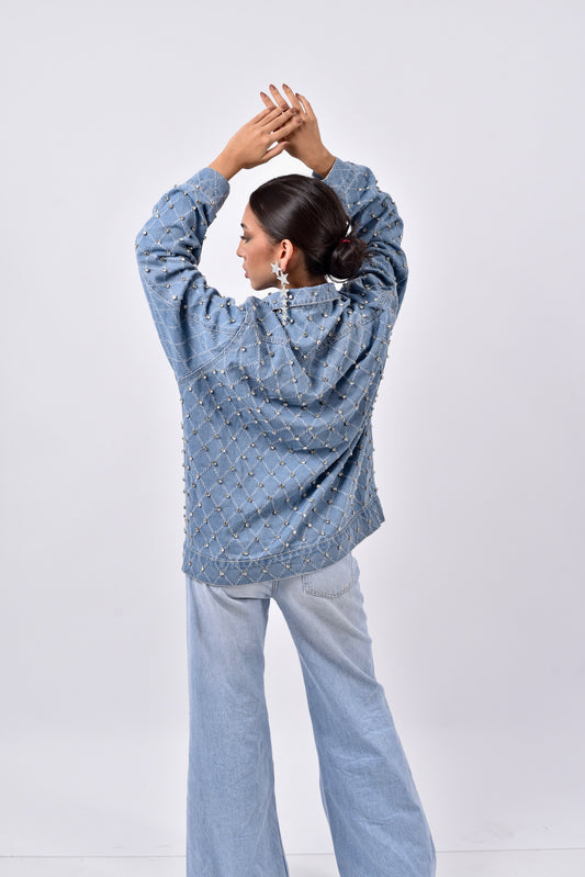 Chaqueta bordada en imitación cristales Oversized